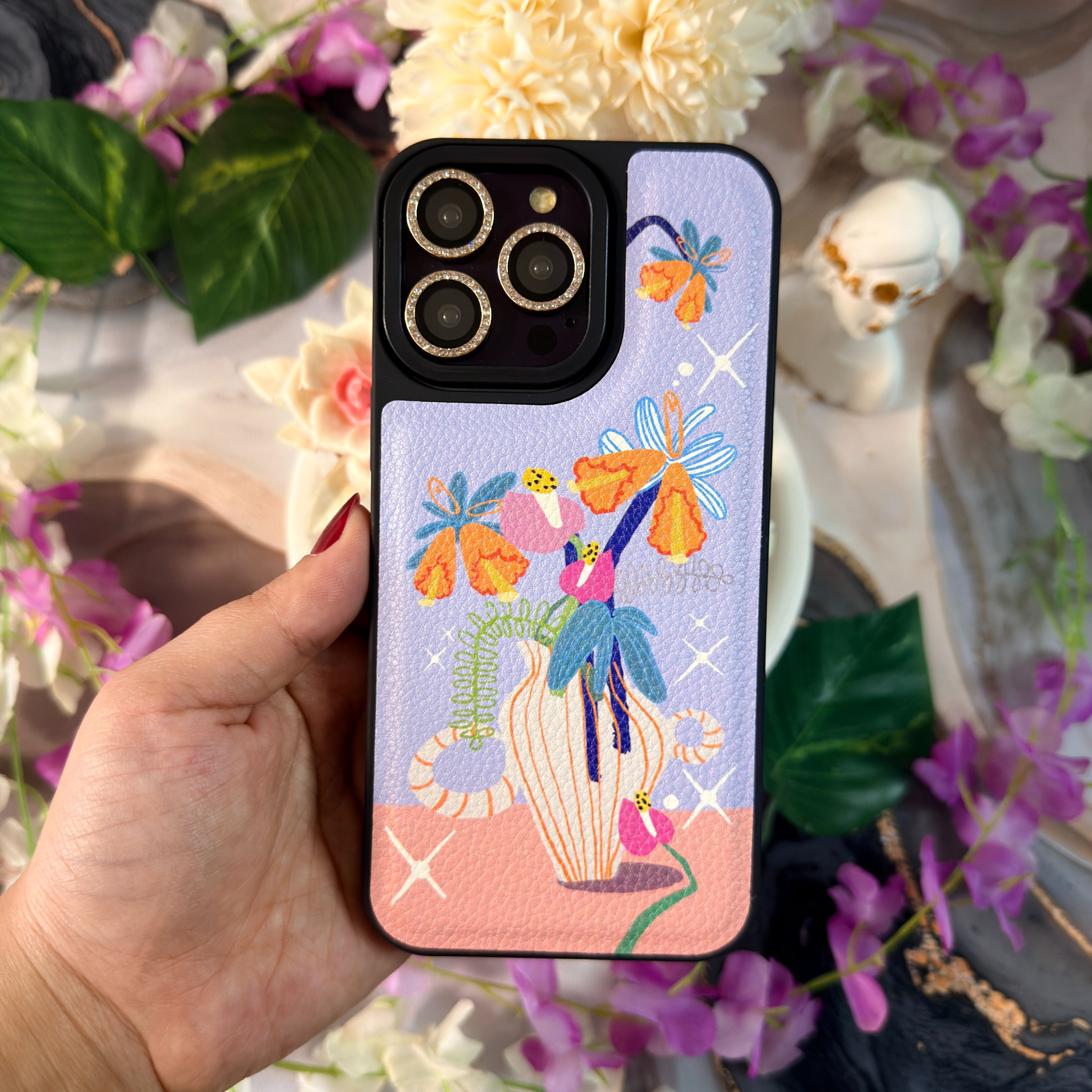 Pastel Vase Art Deri Telefon Kılıfı