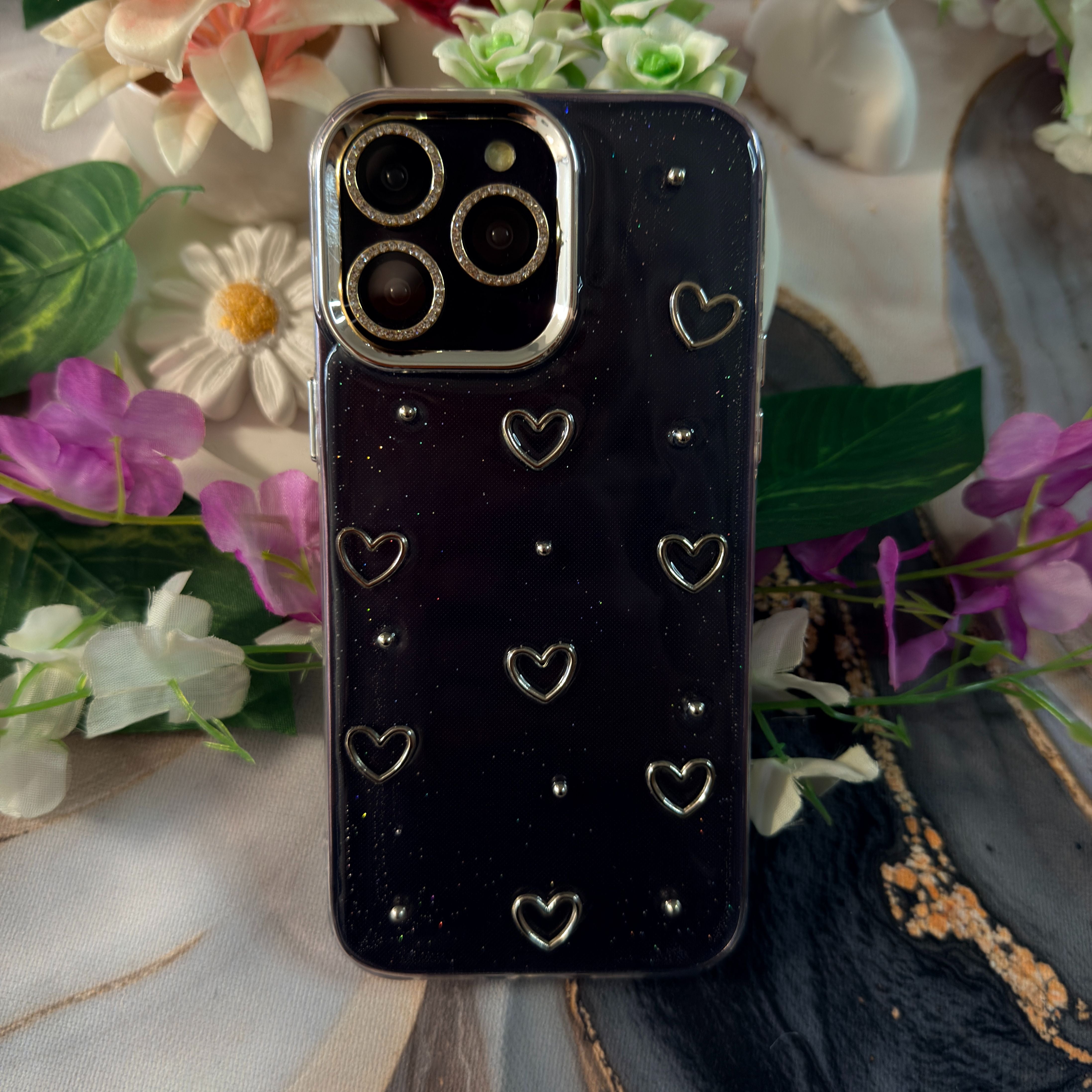 Simli Kalp Şeffaf Premium Telefon Kılıfı